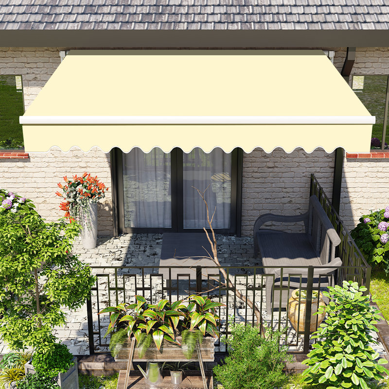 Dakota Fields Fabric Cover Retractable Patio Awning, Cream/White, 350cm W x 250cm D