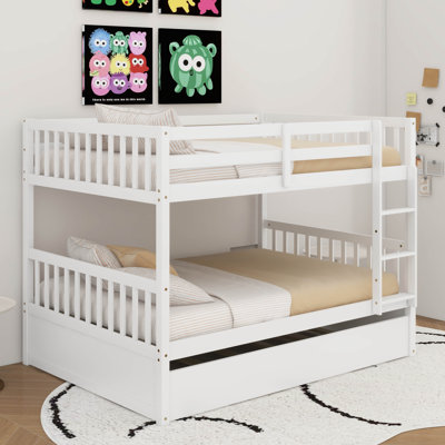 Full Over Full Rubber Wood Bunk Bed With Trundle