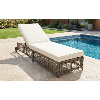 Comfortable Rattan Outdoor Lounge Chair with 5-Position Backrest and Wheels for Poolside, Patio, and Garden Relaxation