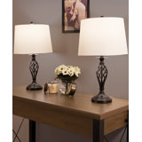 Brindley 24.5 " Set of 2 Oil-Rubbed Bronze Table Lamps - Spiral Cage Table Lamps - Modern Farmhouse Style, Bedside, or Living Room Lamps with White Drum Shades by Lavish Home