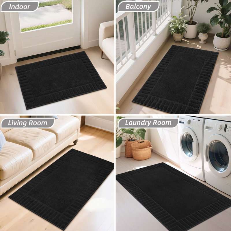 Tapis d'entrée antidérapant, antidérapant et résistant à la saleté, lavable à la machine, Noir, L 24 po x L 36 po