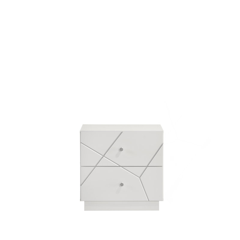 Table de chevet Manhattan - Finition laquée avec motif géométrique et tiroirs doublés de velours pour les chambres à coucher modernes