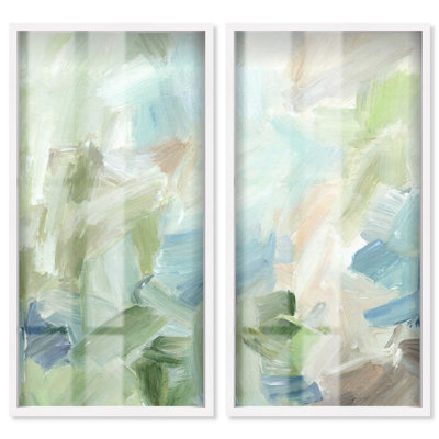 Bleu clair menthe - Ensemble de décoration murale encadré Ira Colmeva, couleur sauge, par Art Remedy, cadre blanc, 24 x 48