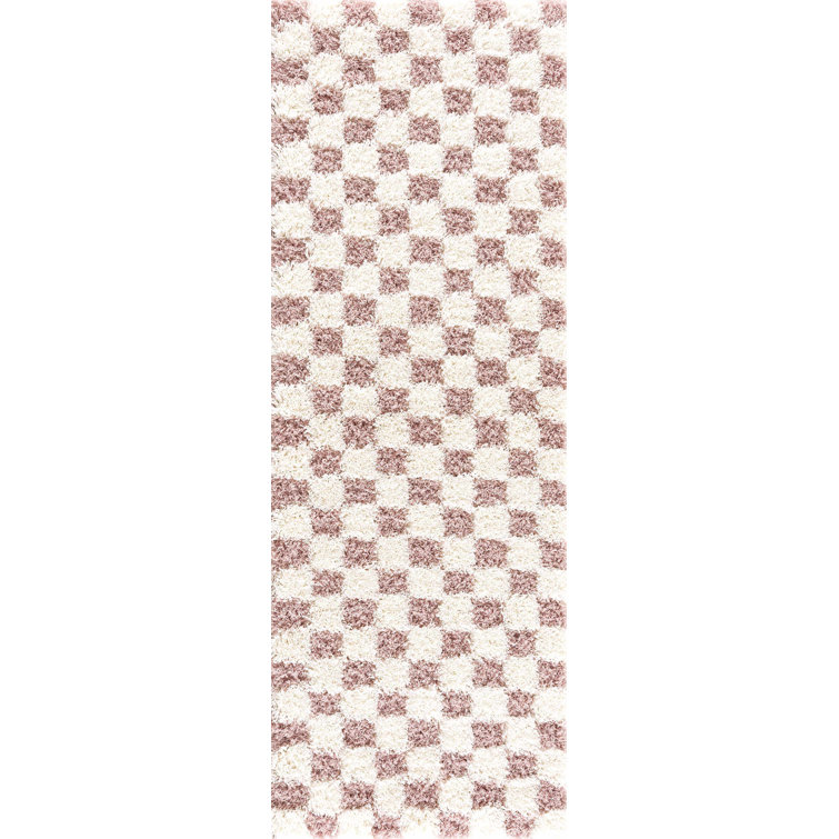 Atiran Checkered Shag Pink Area Rug