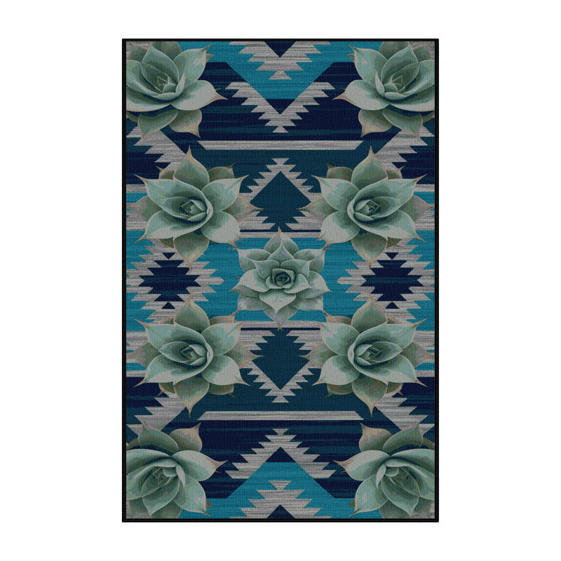 Washable Agave Plant Southwestern Area Rug, Rectangle 7' x 9'