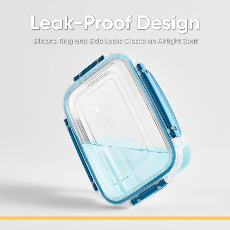 Contenants en plastique pour aliments avec couvercles hermétiques (ensemble de 4), Bleu / Transparent