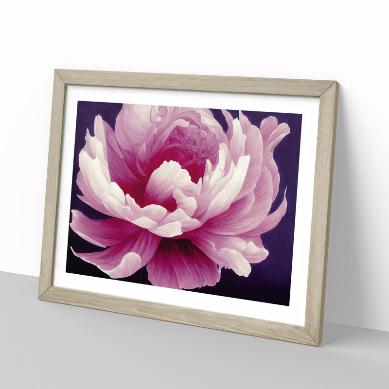 Impressive Peony Flower 1 Piece Single Picture Frame Wall Art, 46cm H x 64cm W x 2cm D, Oak