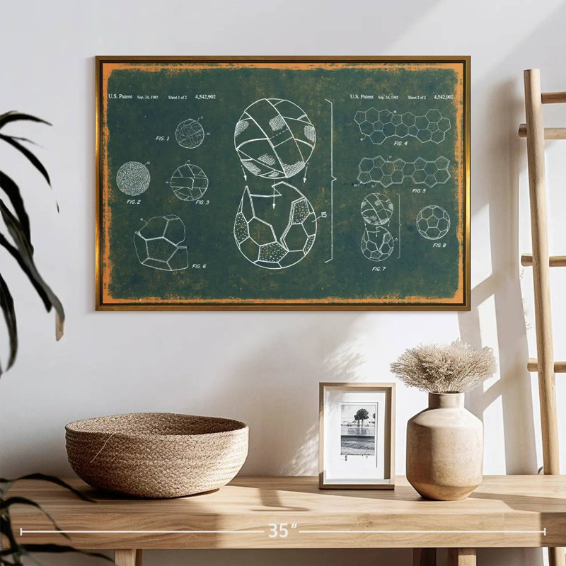 Ballon de soccer bleu sarcelle breveté, 25 po x 17 po, Cadre flottant doré