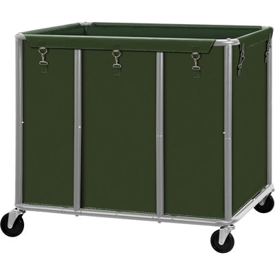 Chariot à linge commercial avec roues verrouillables, panier à linge roulant avec cadre en acier et sac étanche amovible, vert