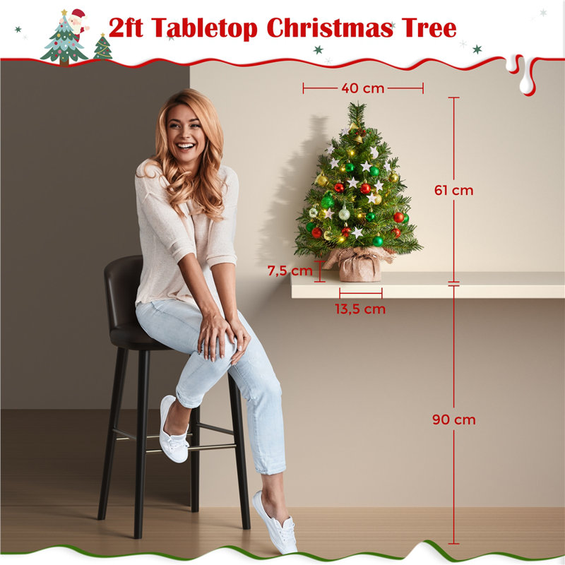 Lighted Artificial Christmas Tree, 2' H