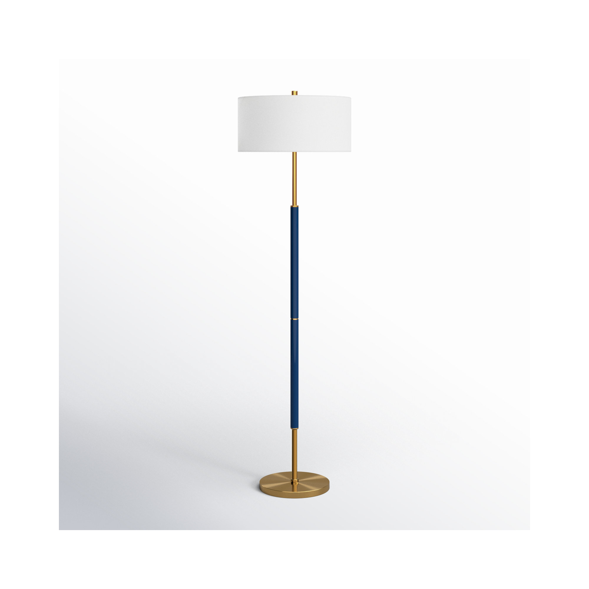 Olie 62 Inch Two-Tone Floor Lamp Fabric Drum Shade, Blue/Brass