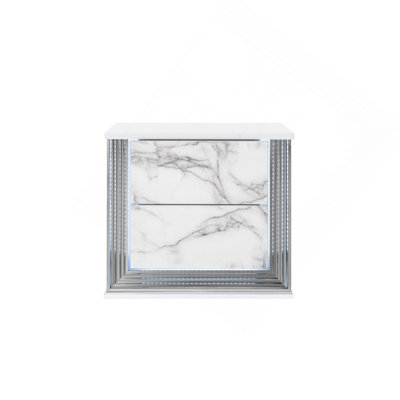 White Marble Nightstand With Led
