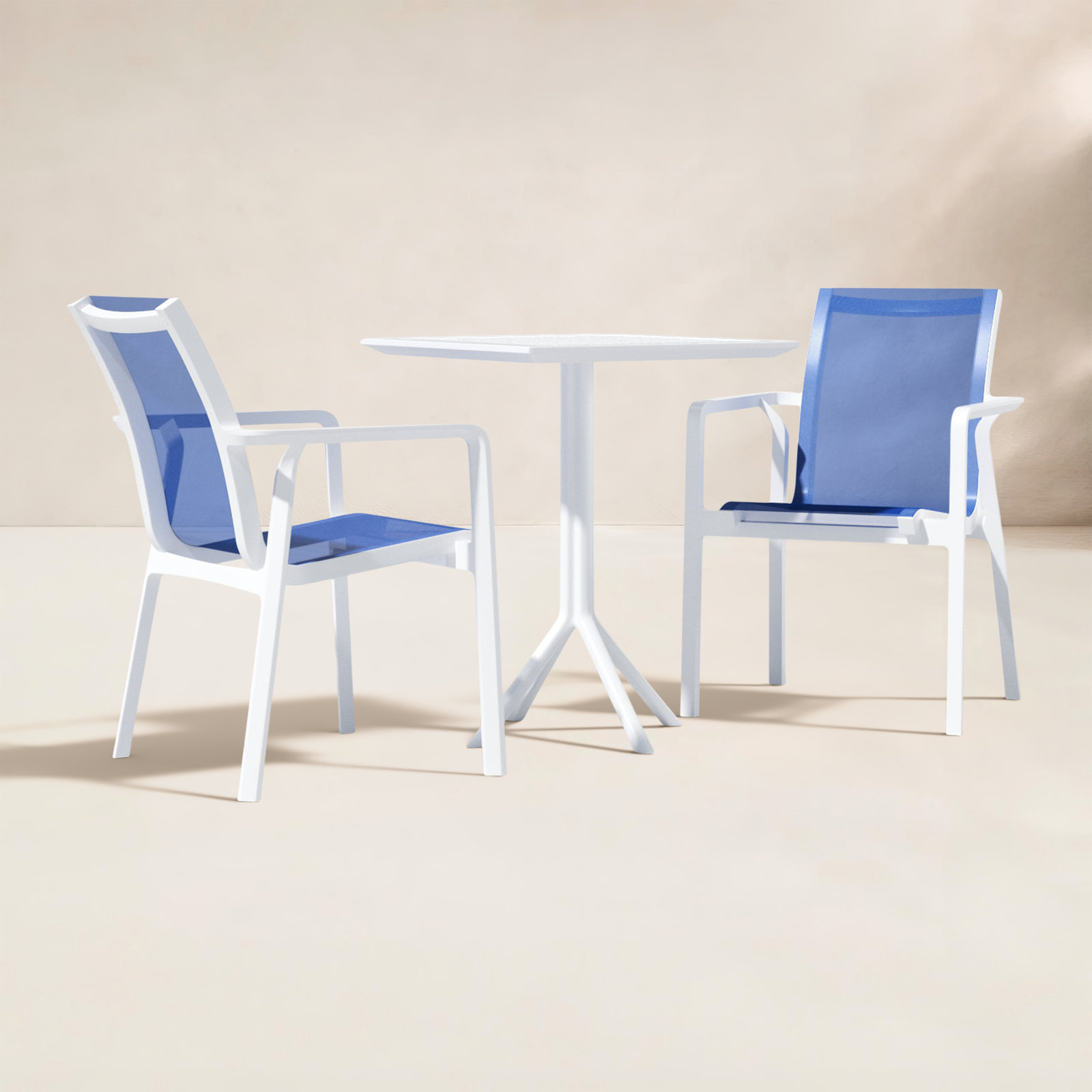 Farrah 24" Patio Bistro Set, White/Blue