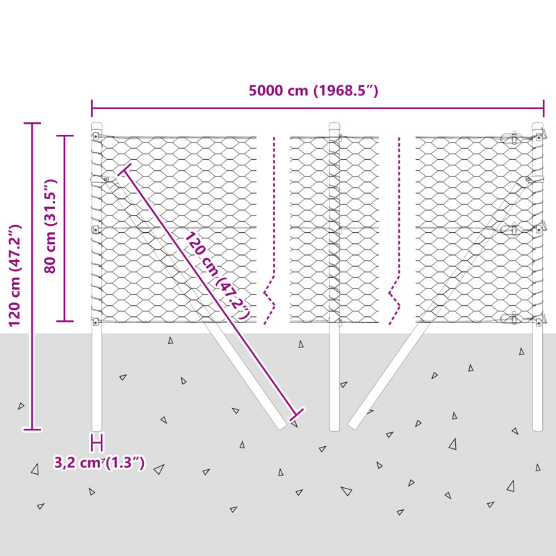 Hexagon Fence Steel, Green, 80cm H x 5000cm W