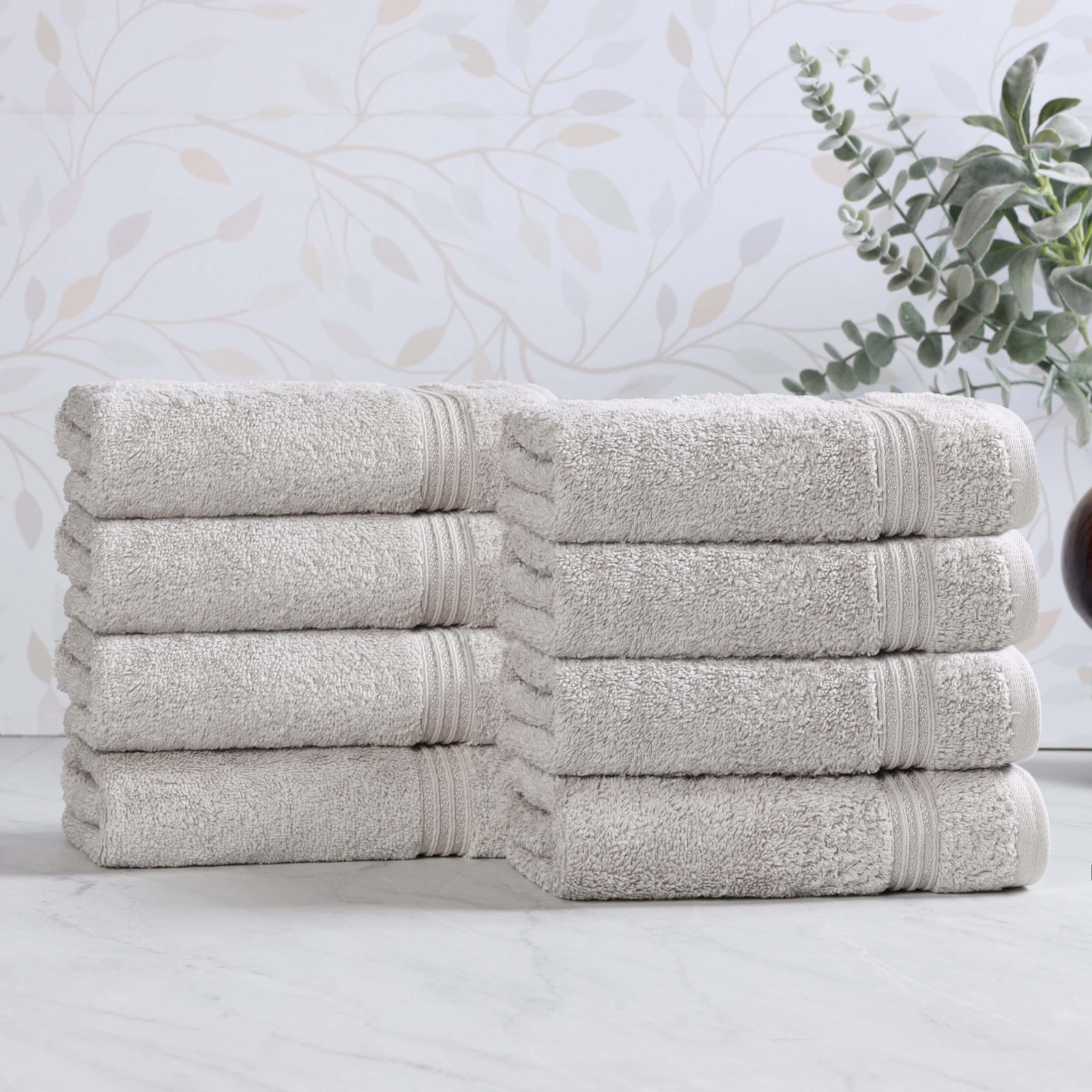 Oleg Egyptian-Quality Cotton Highly Absorbent Medium Weight Hand Towel Set, Silver