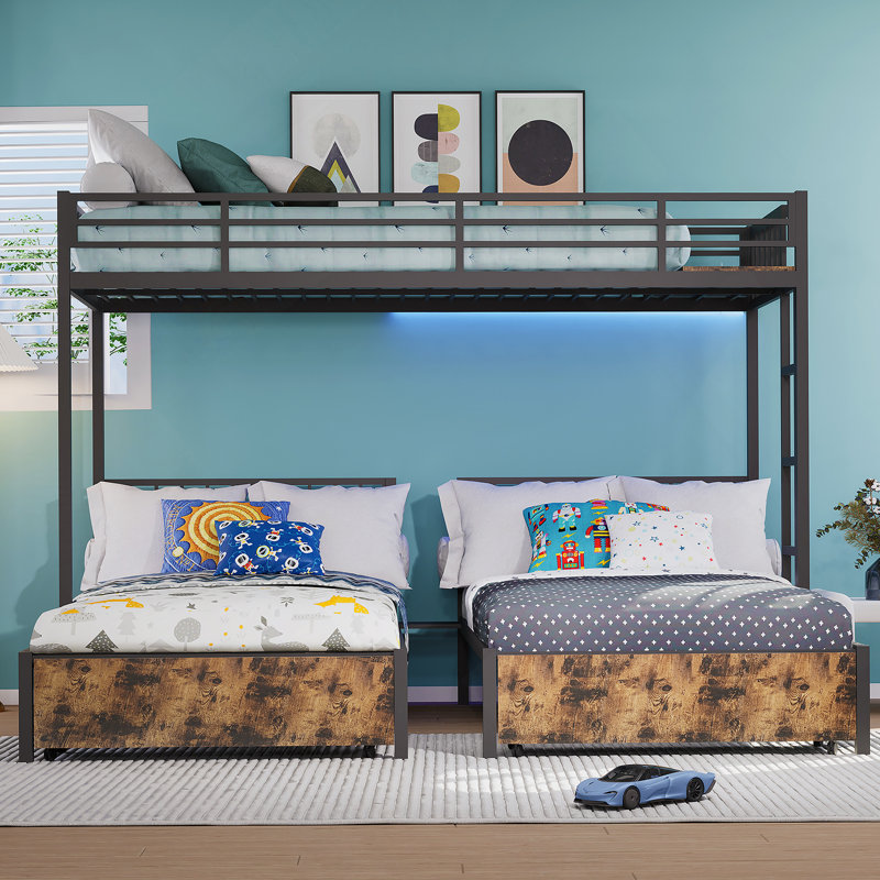 Triple Bunk Bed For Kids,3 Bed Bunk Beds For 3,Metal Triple Bunk Beds,Separates Into 3 Twin Beds,Noise Reduced Structure,BLACK