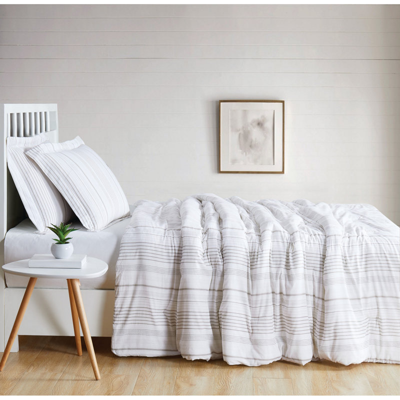 Asami Percale Box Stitch Striped Comforter, King Comforter + 2 Shams