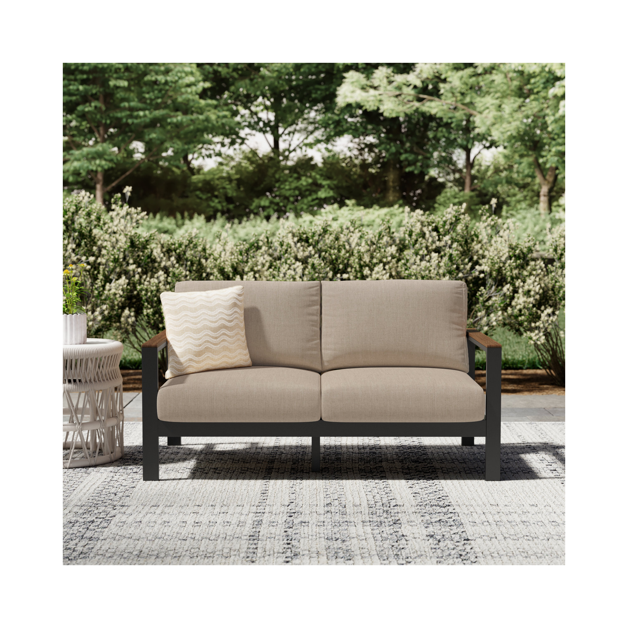Townsend Loveseat with Sunbrella Cushion, Brown, Sunbrella Canvas Natural
