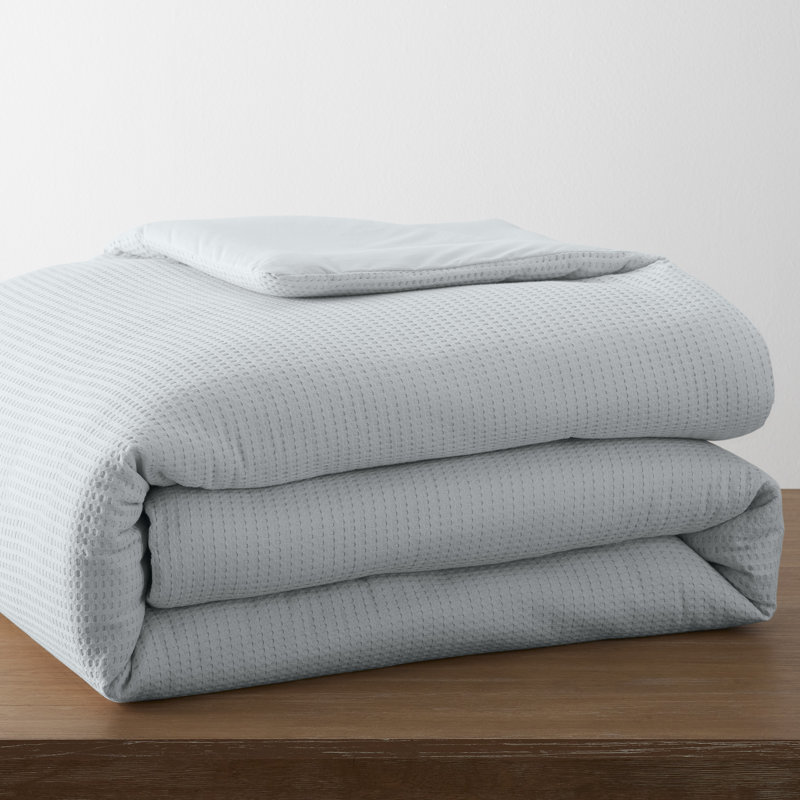 Felix Cotton Waffle Comforter Set, Stormy Blue, Full / Queen Comforter + 2 Standard Shams