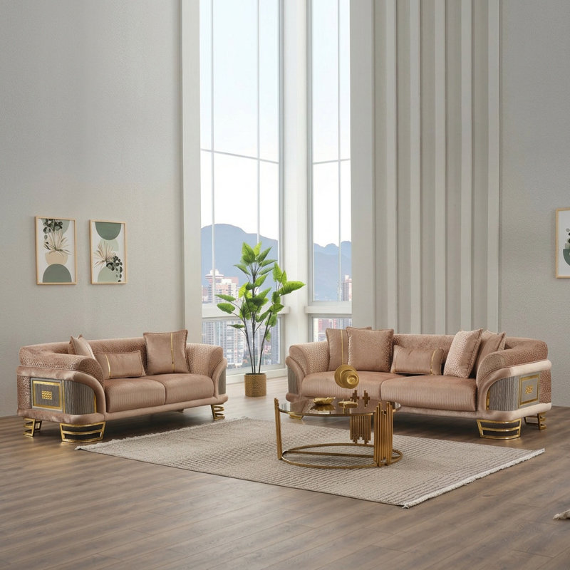 Ensemble de salon 2 pièces Miray, Beige, Doré