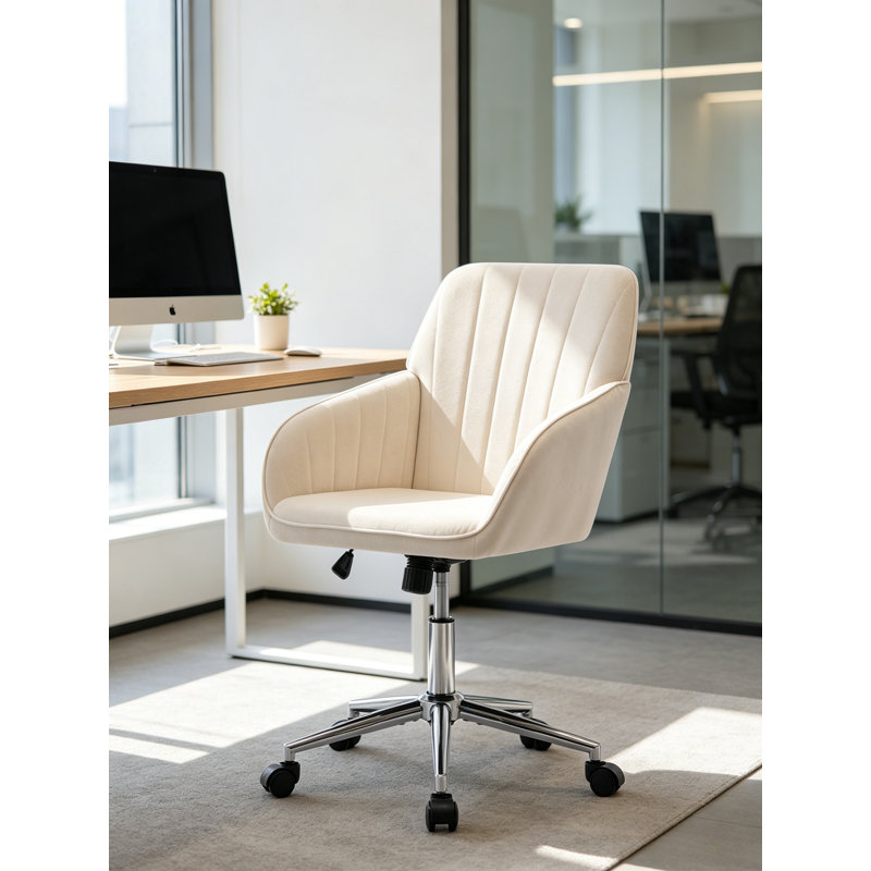 Adjustable Ergonomic Swivel Office Chair, Comfortable Desk Chair With Lumbar Support For Home & Bedroom, Beige