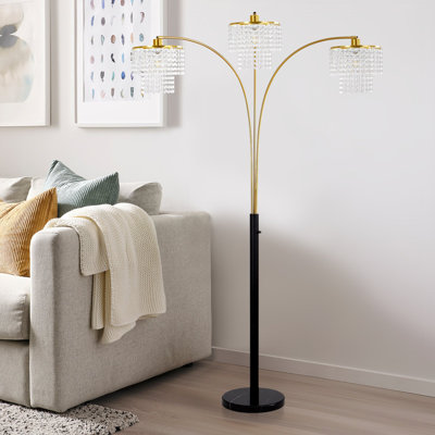 Lampe sur pied à arc moderne en cristal doré 3 lumières 85 "Brio