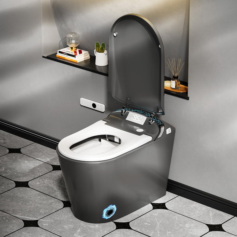 Smart Toilet with Bidet, 17 inch Comfort Seat Height, Auto Open/Close Foot Kick Flush Heated Seat, LED Night Light, 1.28 GPF Multiple Cleaning Modes