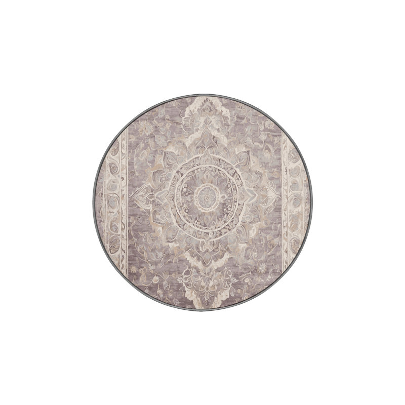 Machine Washable Gray Area Rug, Round 7'