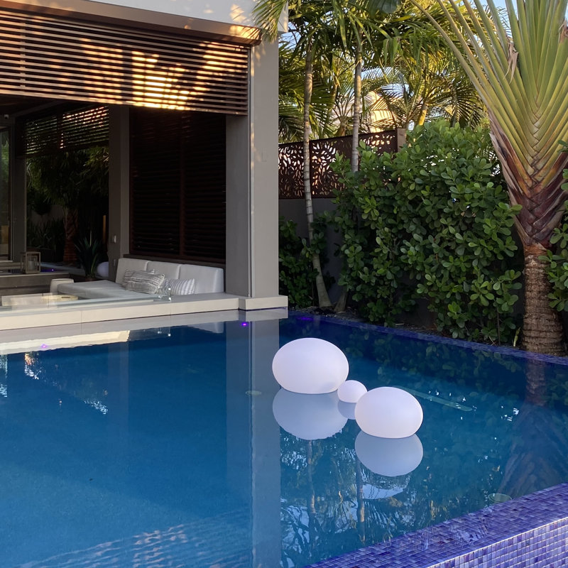 White Polyethylene LED Floating Outdoor Light with Bluetooth