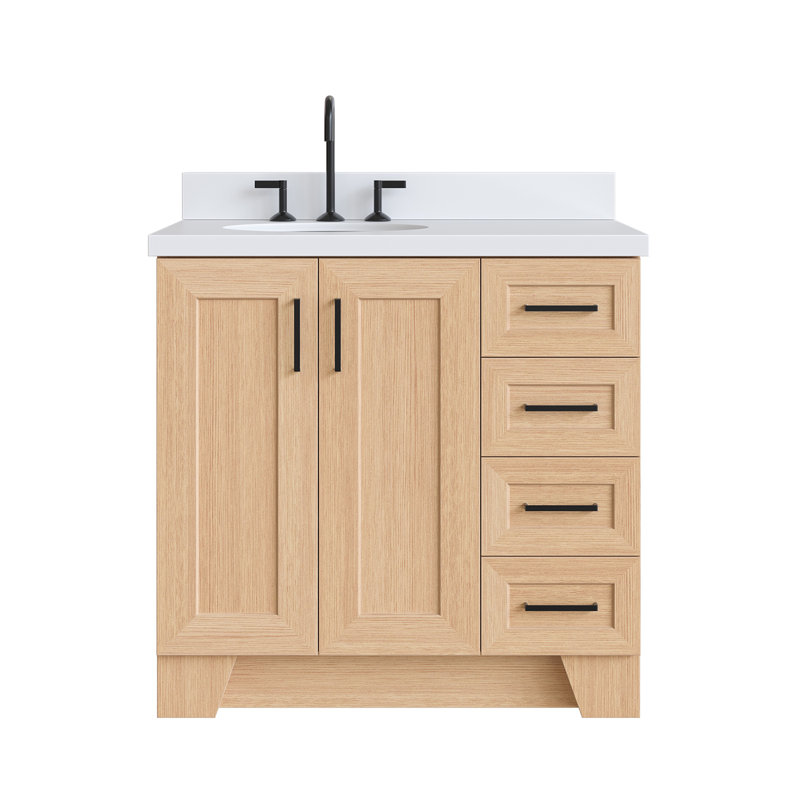37 IN.  Single Bathroom Vanity, Left, Oval, Natural Oak