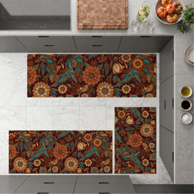 Floral Pattern Non-Slip Washable Kitchen Mats