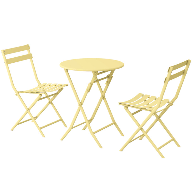3 Patio Bistro , Yellow - Metal Chairs And Table With Foldable Function For Decks 3 Piece Outdoor Relaxation
