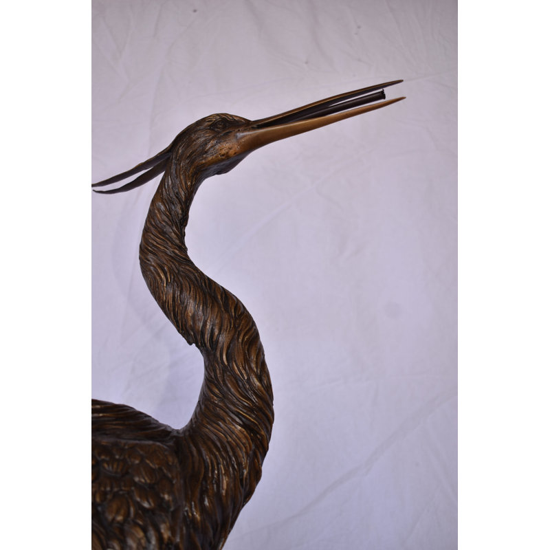 Great Blue Heron Looking Ahead Bronze Statue Fountain Size: 14" X 20" X 47"H