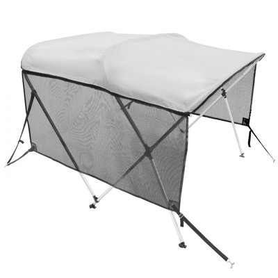 3 Bow Bimini Top Boat Cover, Detachable Mesh Sidewalls, 600D Polyester Canopy with 1" Aluminum Alloy Frame, Includes Storage Boot, 2 Support Poles, 2 Straps, 6'L x 46"H x 61"-66"W, Light Grey