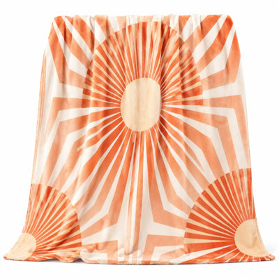 Jeté rétro Sunburst, couverture confortable moelleuse orange et crème pour canapé, canapé, chambre à coucher, salon, décoration intérieure