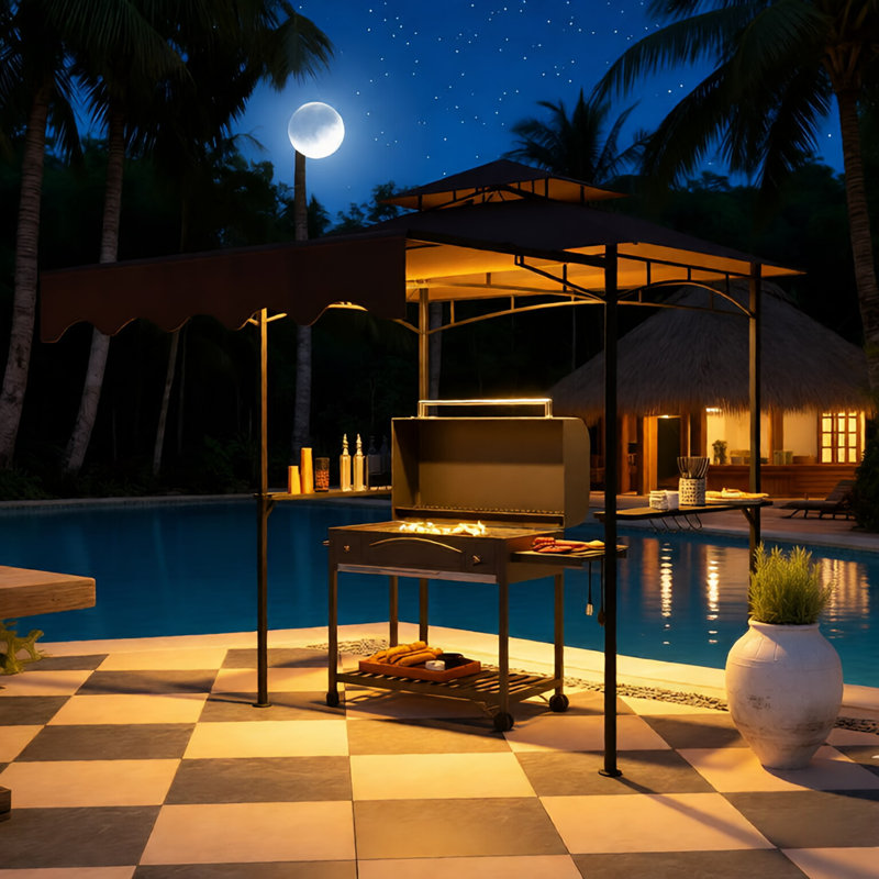 Outdoor Grill Gazebo 8' x 5'  Gazebo Shelter with Side Awning