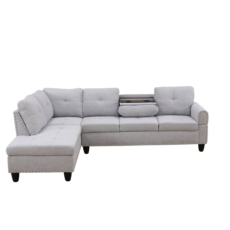 Ensemble de canapé modulaire en flanelle 2 pièces Nova gris, Microfibre / microsuède blanc, Orienté à gauche (vu de face)