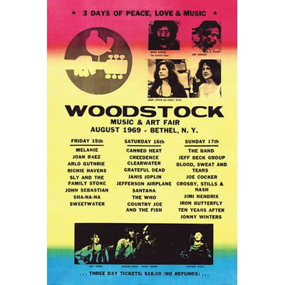 Woodstock - alignement de publicités sur papier