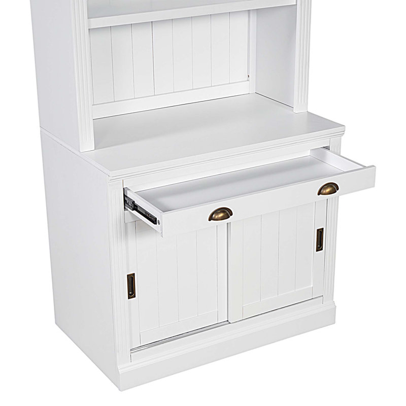Modern Bookcase with Sliding Doors and Open Shelves, 83.4"Tall Storage Bookshelf with LED Lighting