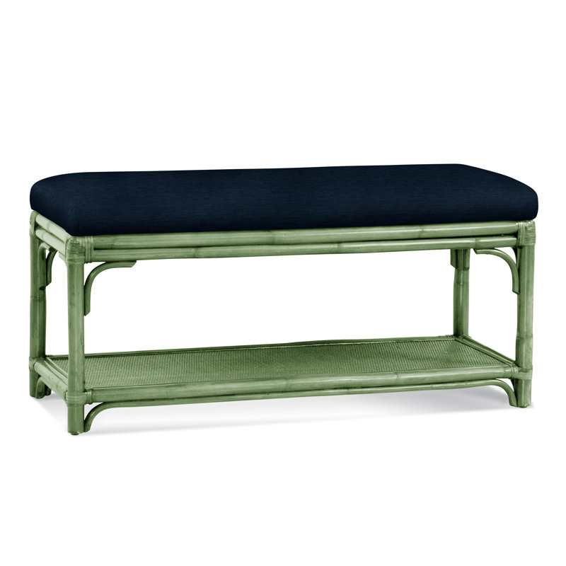 Summer Retreat Wicker Shelf Storage Bench, Celery, White Textured Performance; 0865-91