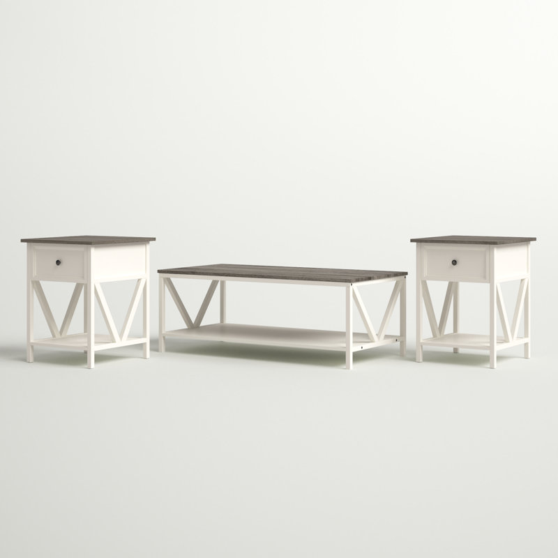 Ensemble de 3 tables basses, Blanc, Gris