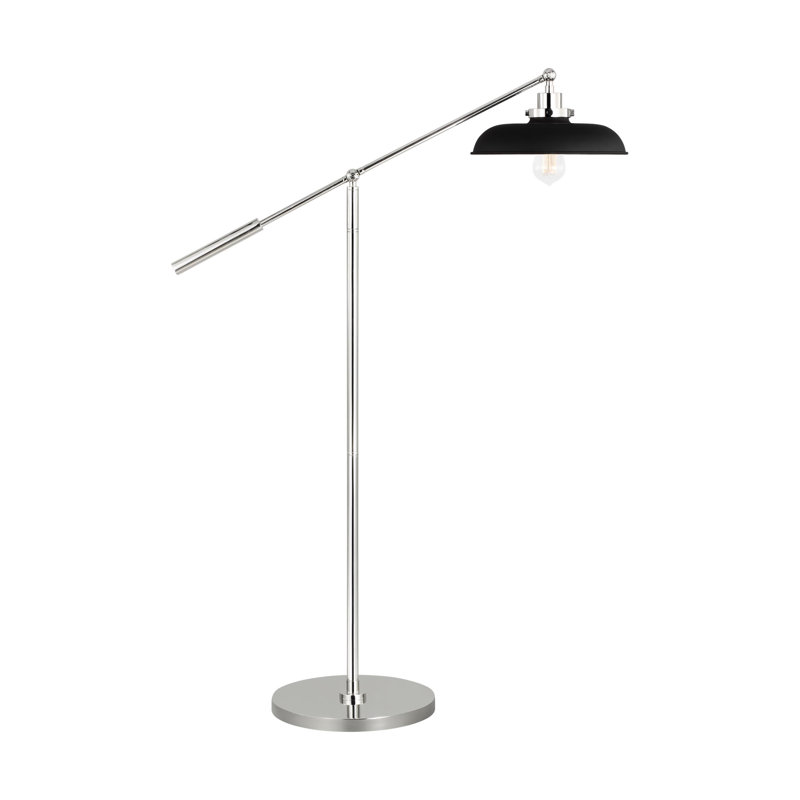 Walter 46'' Task Floor Lamp with Outlet, Polished Nickel, Midnight Black