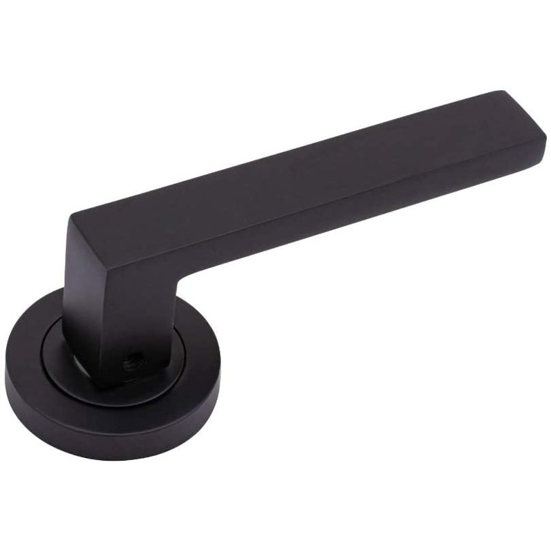 1 Pair Delta Design Door Handles on Round Rose in Matt Black Finish with 2.5" Tubular Latch - 52mm Diameter
