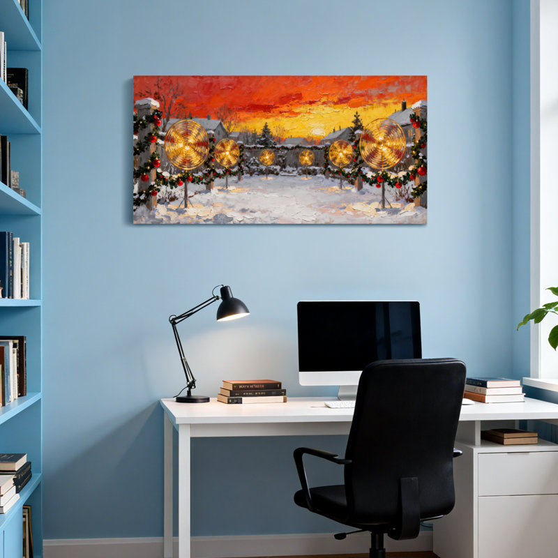 Coucher de soleil de Noël avec lumières et décorations de Noël, H 16 po x l 32 po
