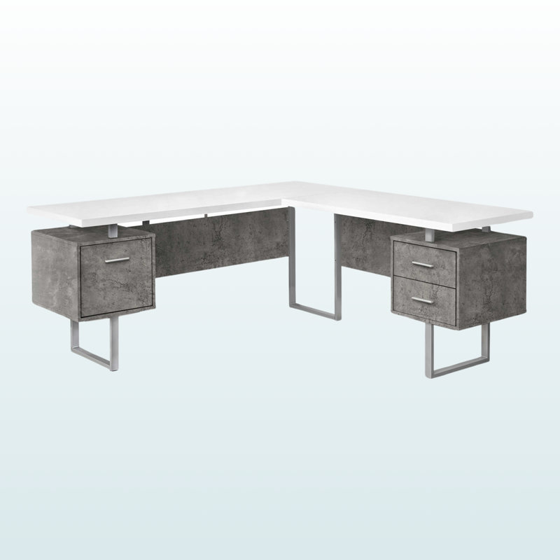 Aberdeen White & Gray Corner Computer Desk with Silver Metal Legs, 29.85" H X 70.73" W X 70.73" D