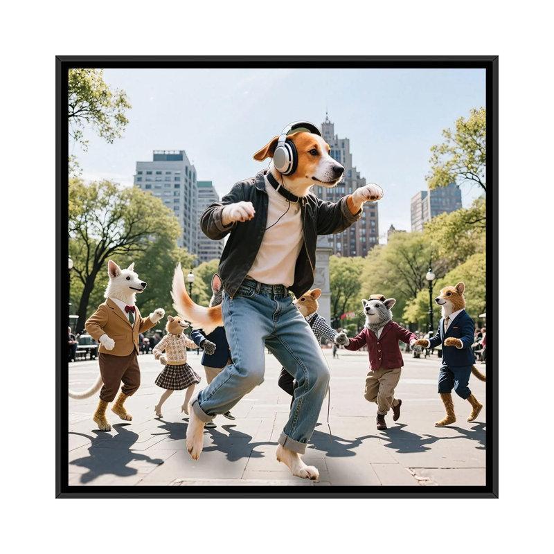 Dog Dancing In Washington Square Park 1 Piece Wall Art on Canvas, 66.04 cm H x 66.04 cm W x 4.445 cm D, Black