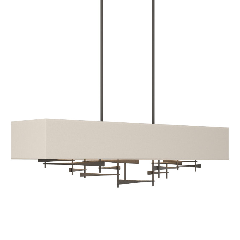 Luminaire suspendu rectangulaire à 4 lumières pour îlot de cuisine Cavaletti, Graine de lin, Fumée foncée