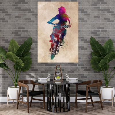 Motocross action aquarelle, art mural contemporain