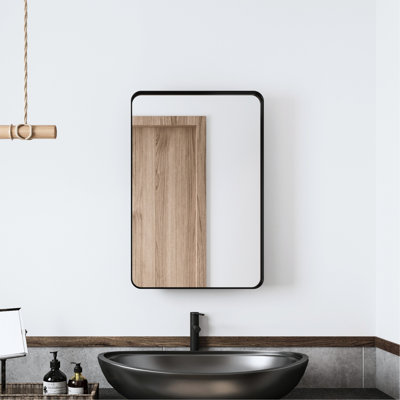 Armoire à pharmacie encastrée pour salle de bain: cadre en métal noir de 20 po x 30 po avec miroir et tablettes réglables - Armoire moderne, brouillard, corrosion et élément résistant