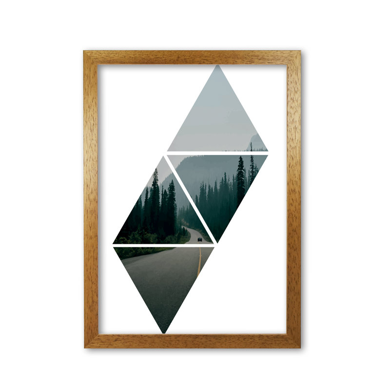 Abstract Triangles And Forest - Print, Honey Oak Frame, 42 cm H x 30 cm W x 5 cm D